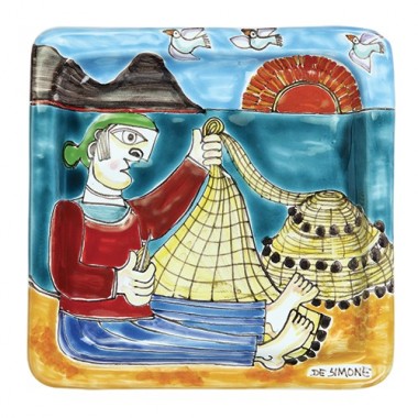 Squared Plate Fisherman de simone pottery 20x20 DS 19 Squared Plate Fisherman de simone pottery 20x20 DS 19